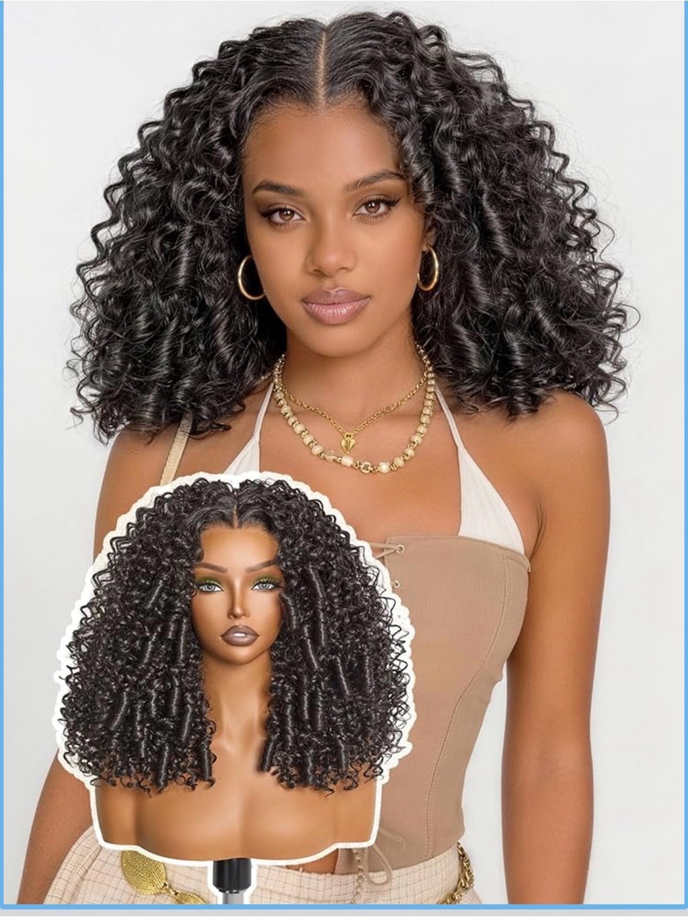 Kinky Curly Half Wig 14 Inches Veralux™ Fiber Blend Human Hair 200% Density 13X6